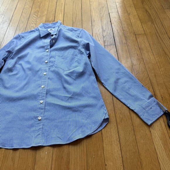 Thomas Mason J.Crew Size 8 Blue & White Stripe Long Sleeve Button-Up Dress Shirt - Picture 7 of 16